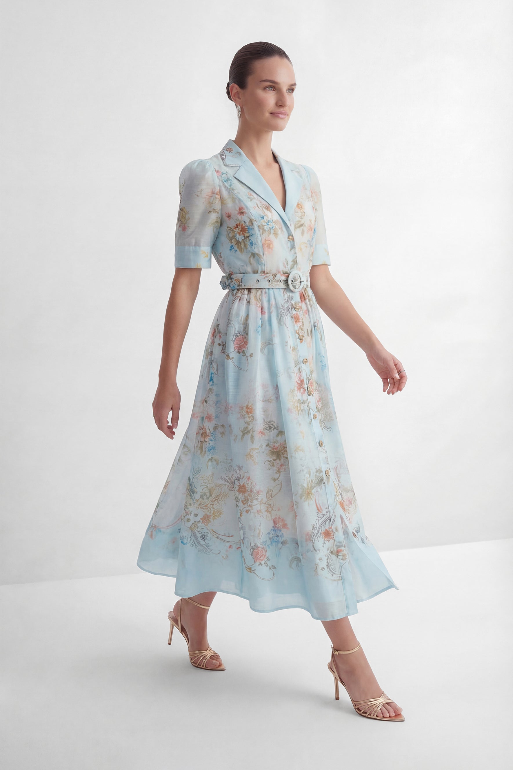 Garden Girl Moment Blue Floral Print Short Sleeve Maxi Dress