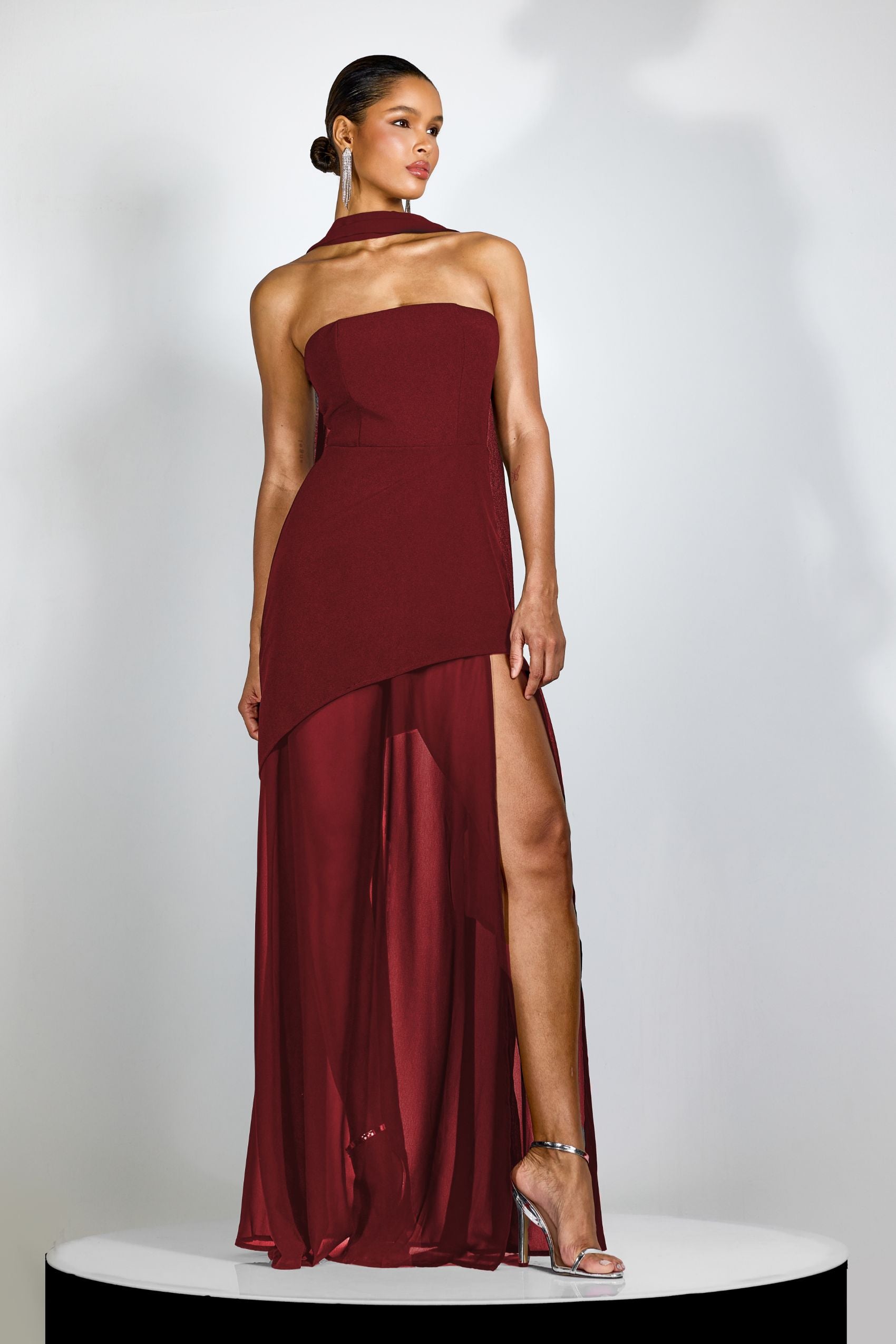 Florence Asymmetrical Chiffon Maxi Dress with Scarf