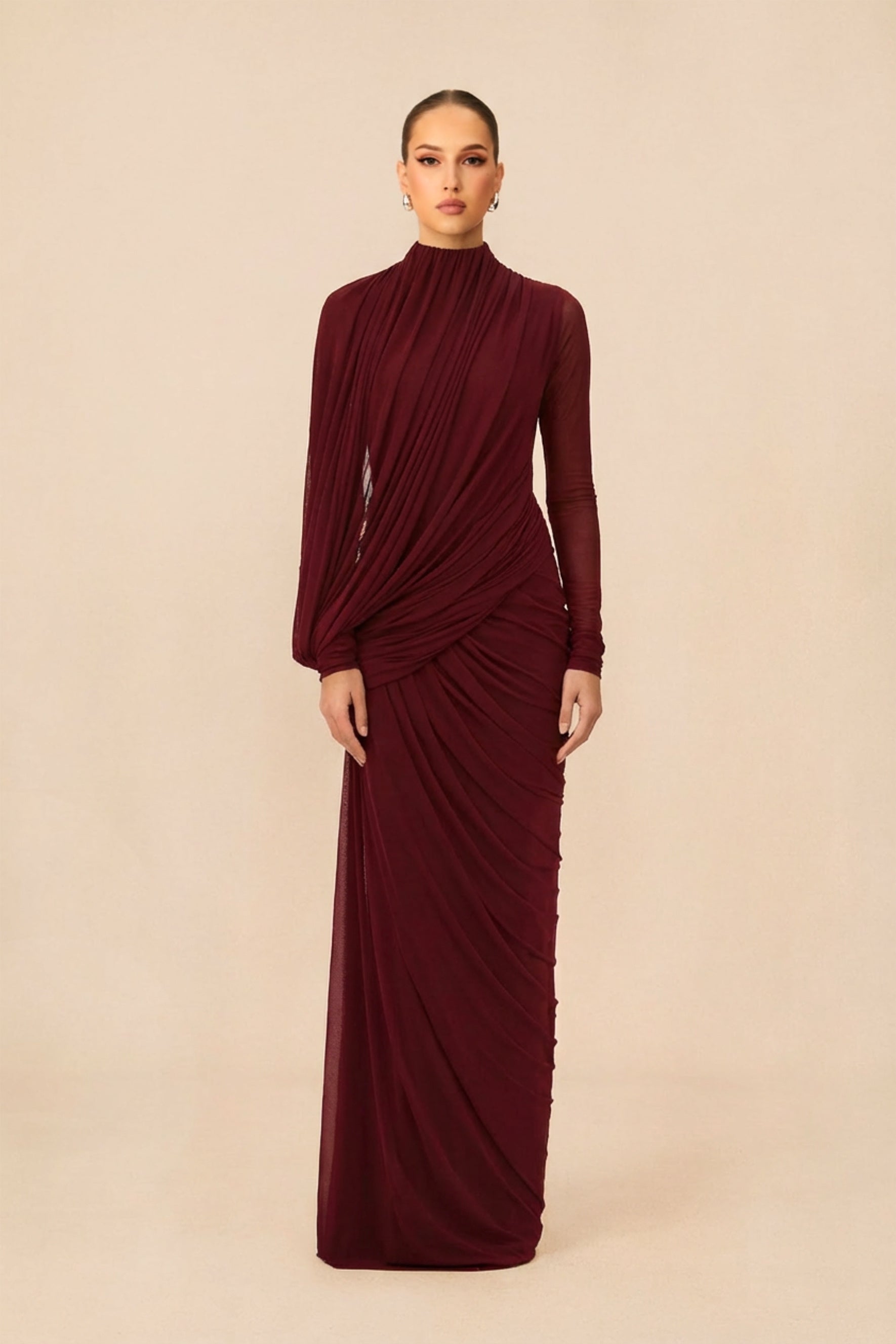 Swan Song High Neck Asymmetric Drape Maxi Dress