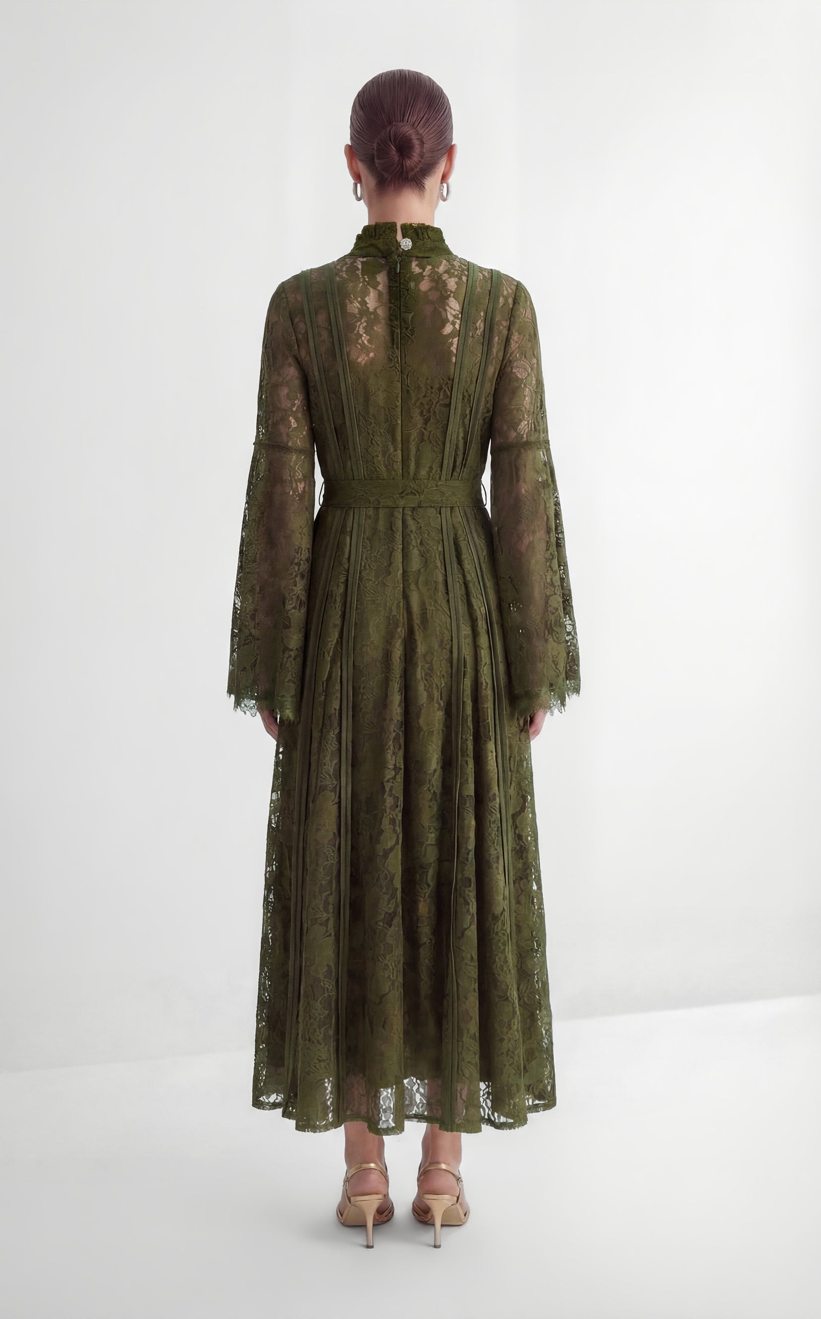 The Best Gift Olive Green Bell Sleeve Lace Maxi Dress