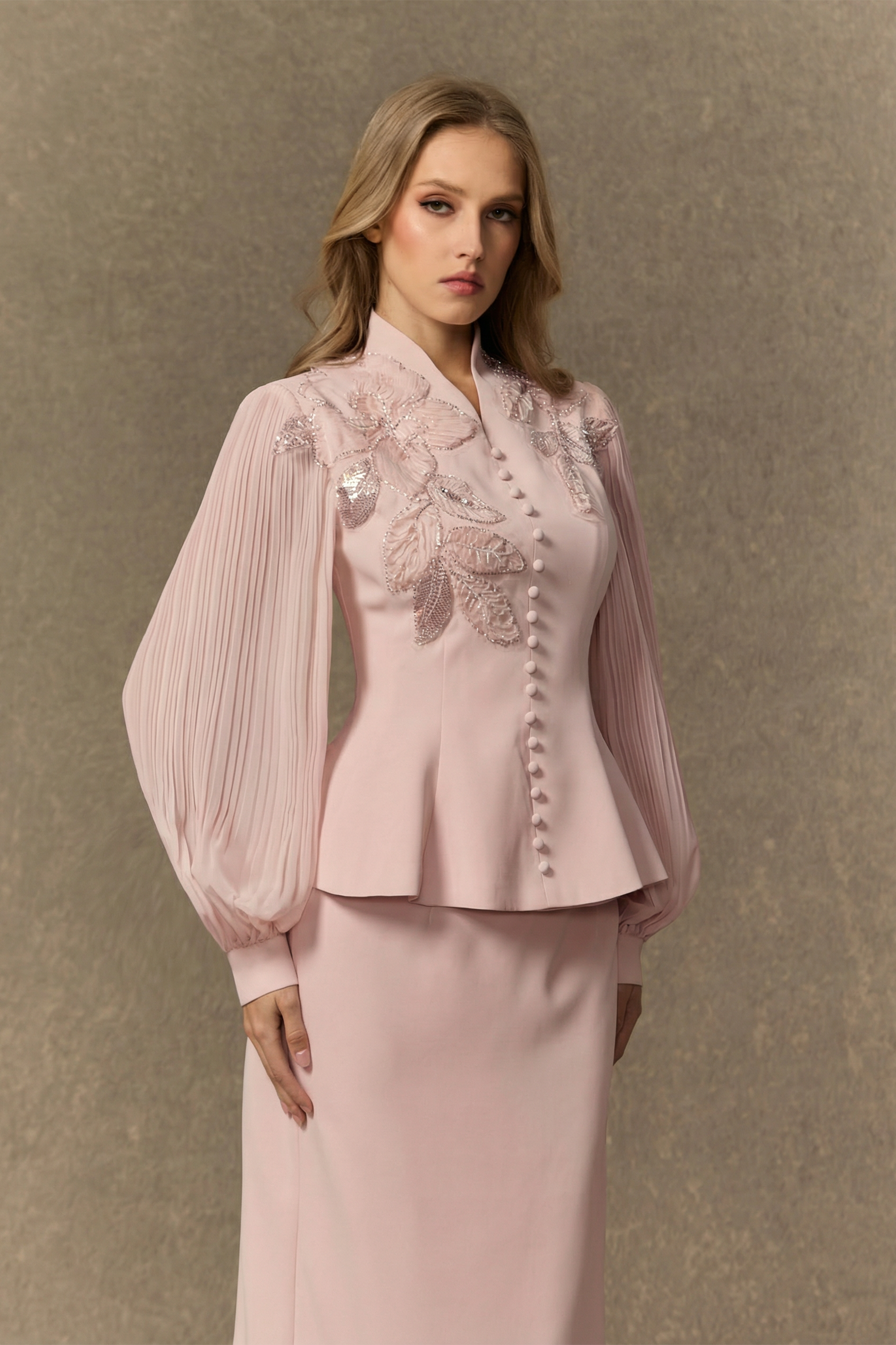 Dressed To Dazzle White Floral Embroidery Pleated Sleeve Skirt Set