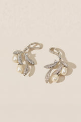 Crystal Feather Pearl Dangle Earrings
