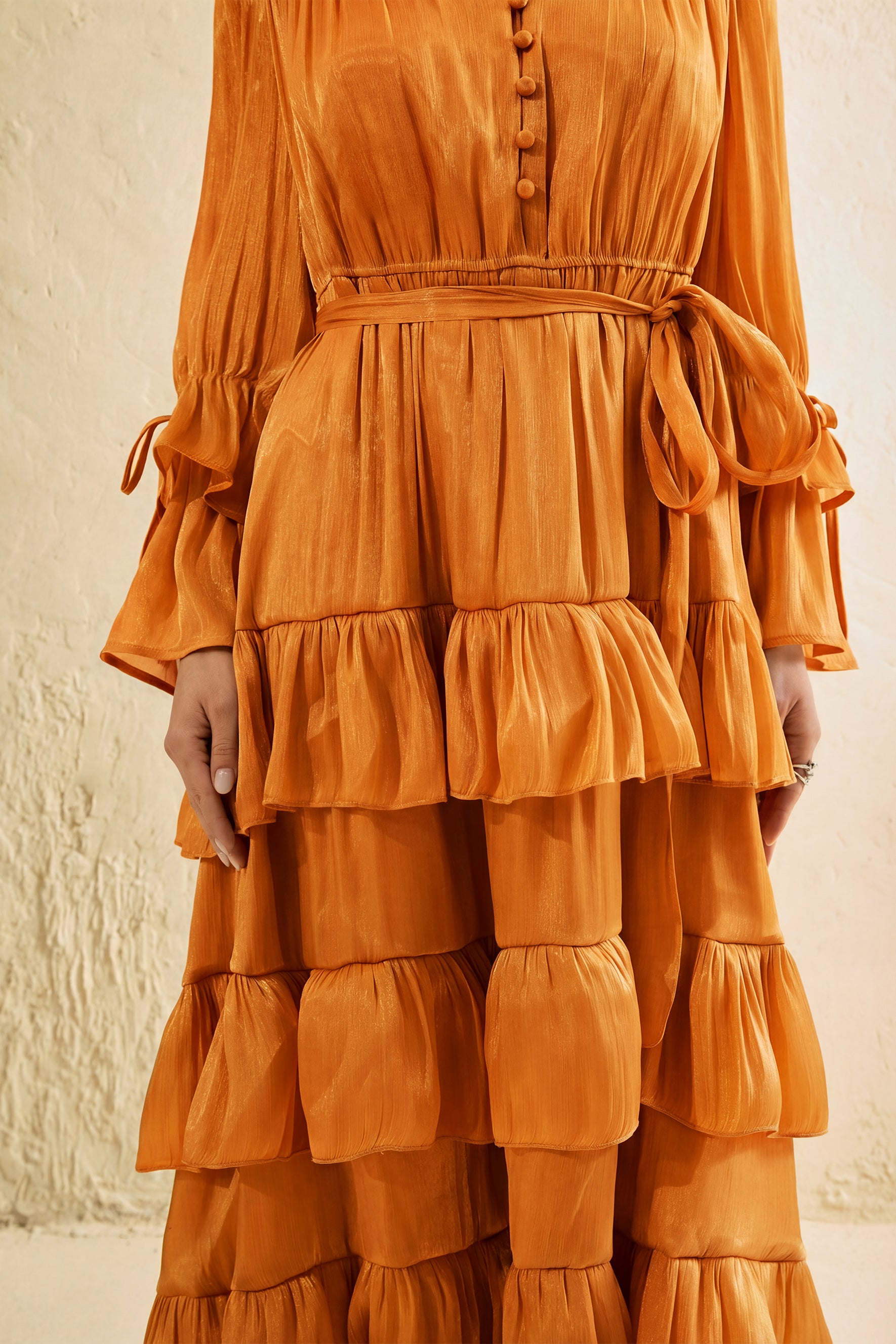 Signature Lady Orange Tiered Ruffle Maxi Dress