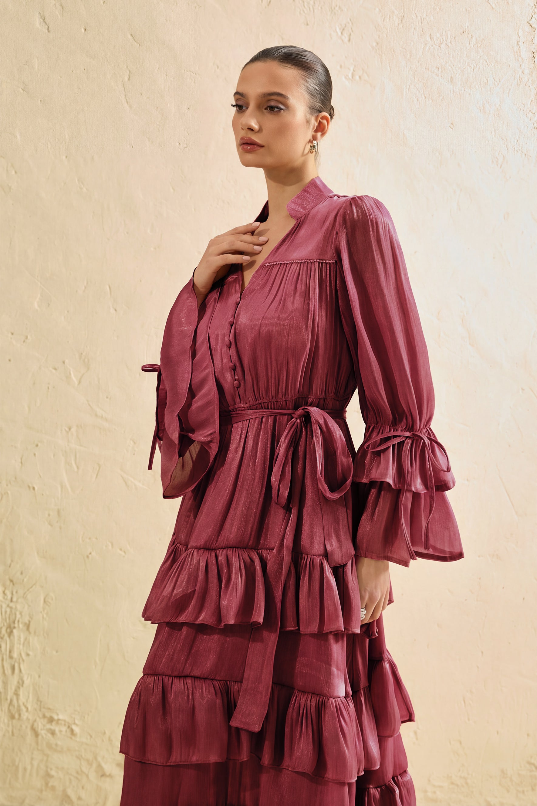 Signature Lady Dark Pink Tiered Ruffle Maxi Dress