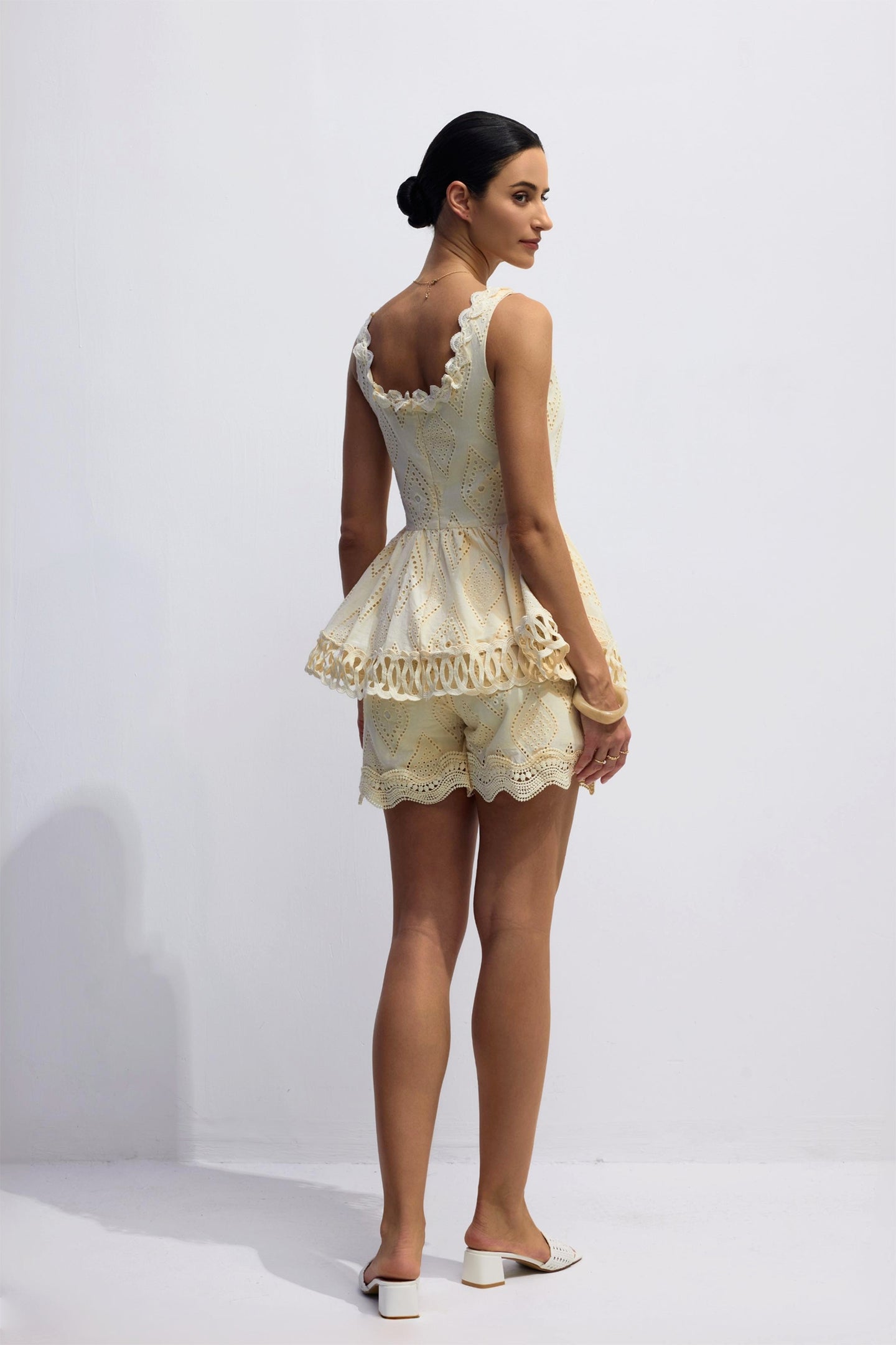 Fannie Square Neck Embroidered Top & Shorts Set