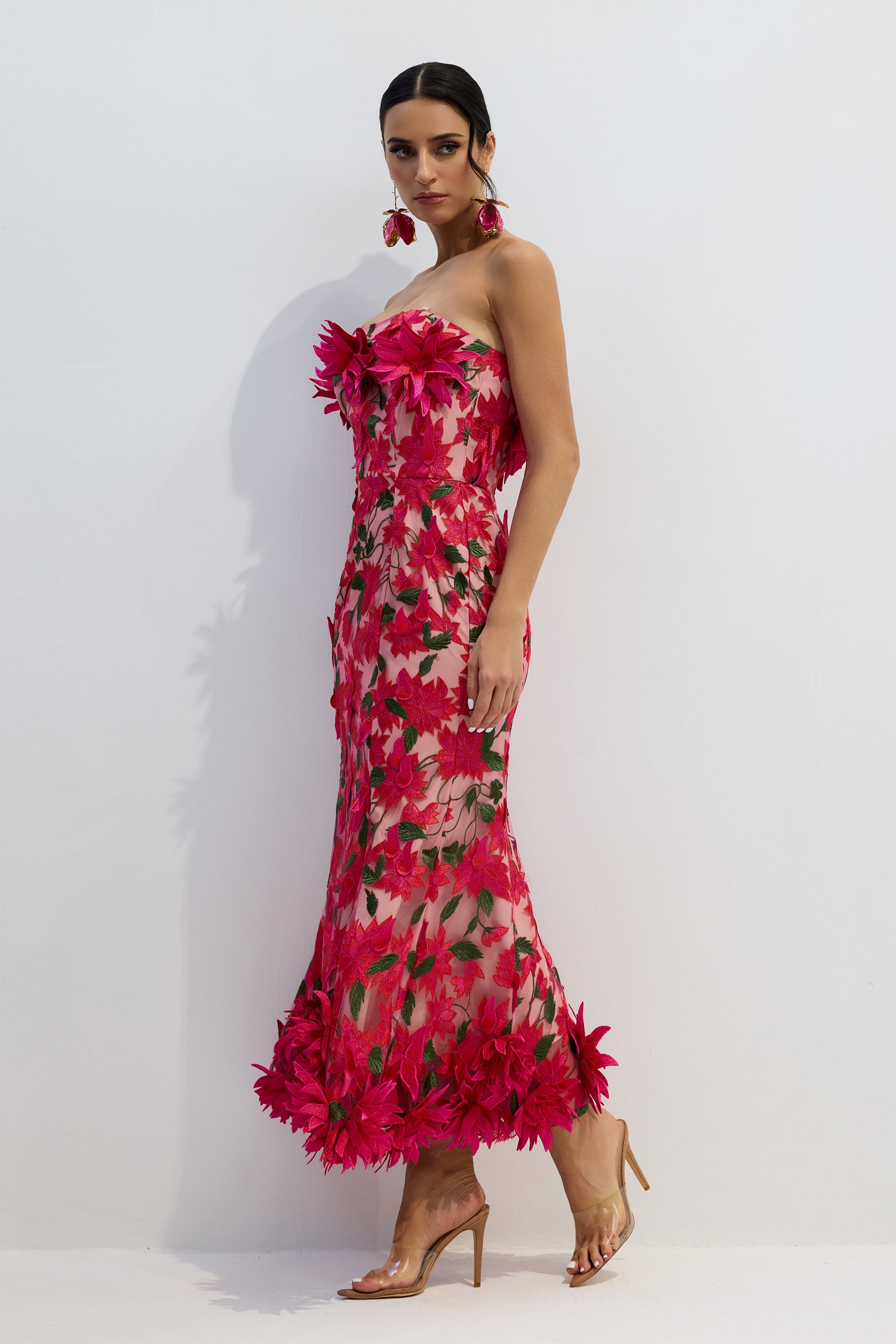 Gloria Floral Embroidery Strapless Maxi Dress