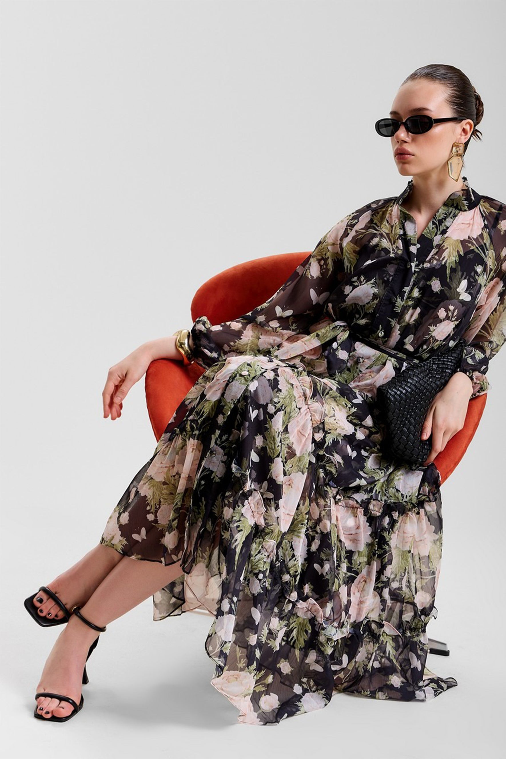 Angelica Floral Print Tiered Ruffle Maxi Dress