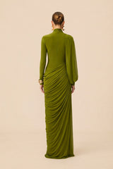 Swan Song High Neck Asymmetric Drape Maxi Dress