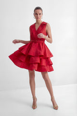 Stars Are Shining Red V-neck Tiered Ruffle Mini Dress