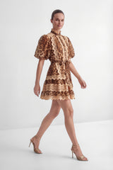 Excellent Mood Brown Leopard Print Lace Trim Mini Dress