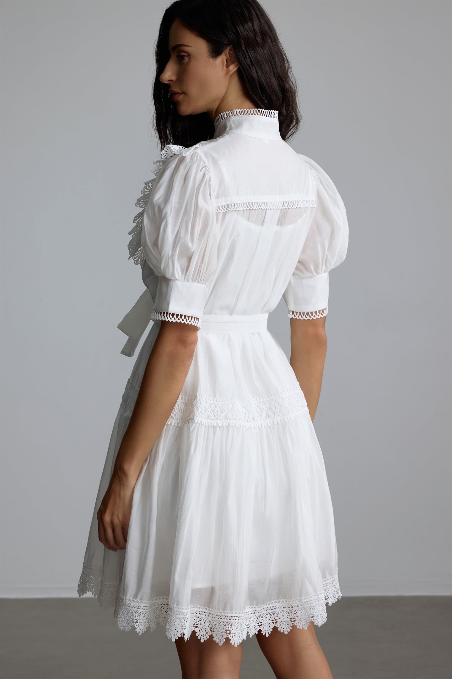 Annette Lace Trim Puff Sleeve Mini Dress