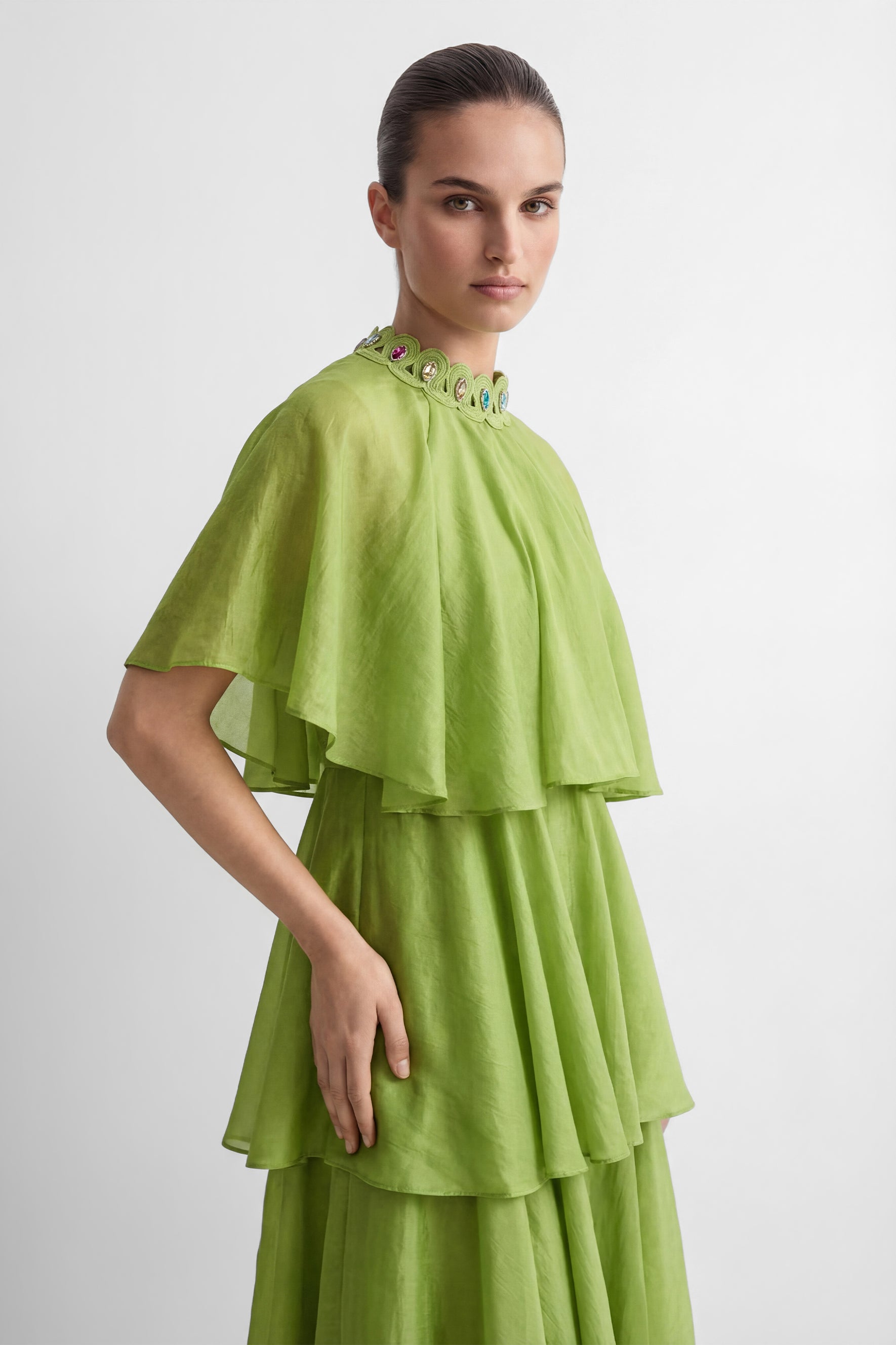 Heavenly Energy Green Tiered Ruffle Maxi Dress