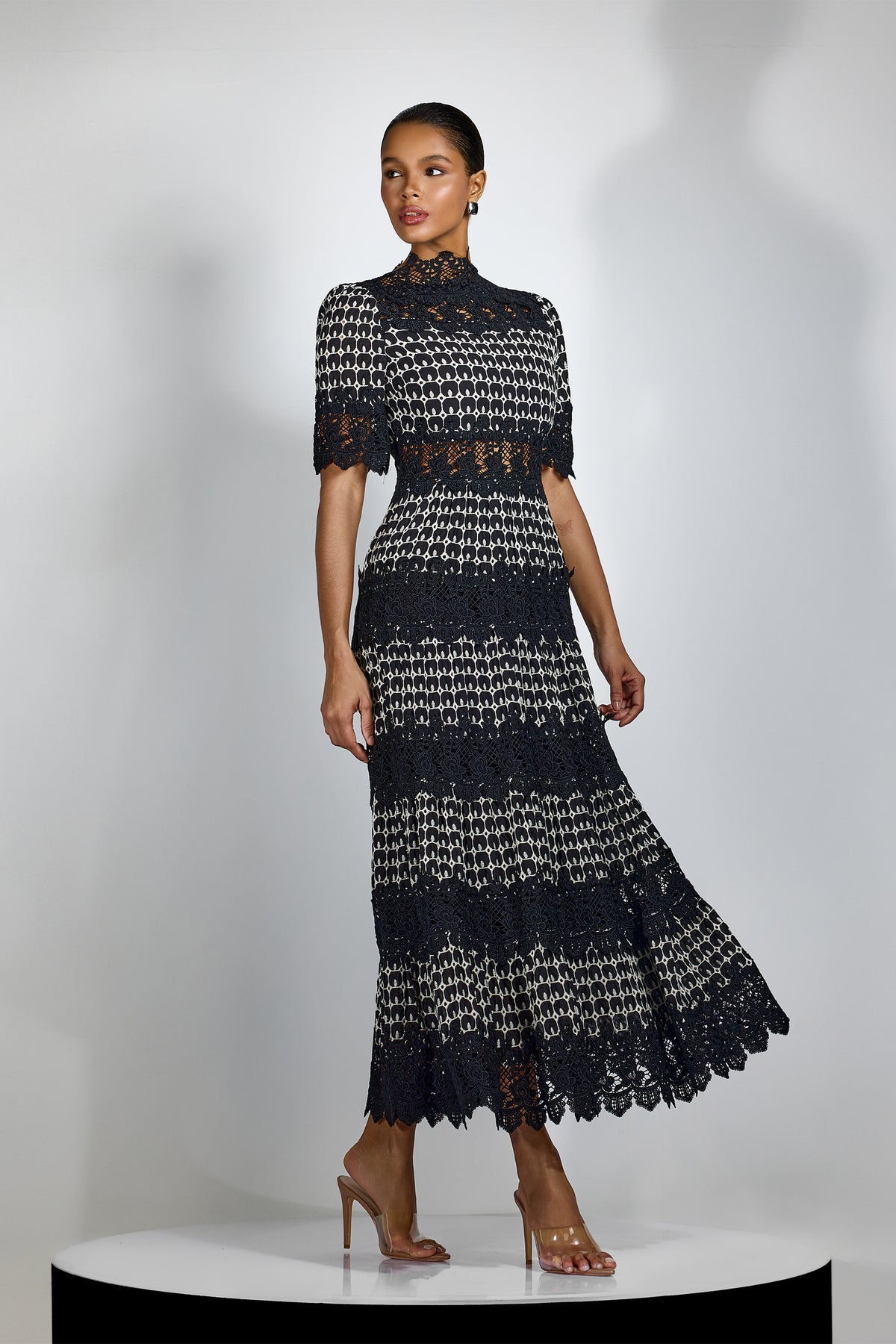 Sabrina Embroidered Lace Short Sleeve Midi Dress