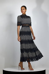 Sabrina Embroidered Lace Short Sleeve Midi Dress