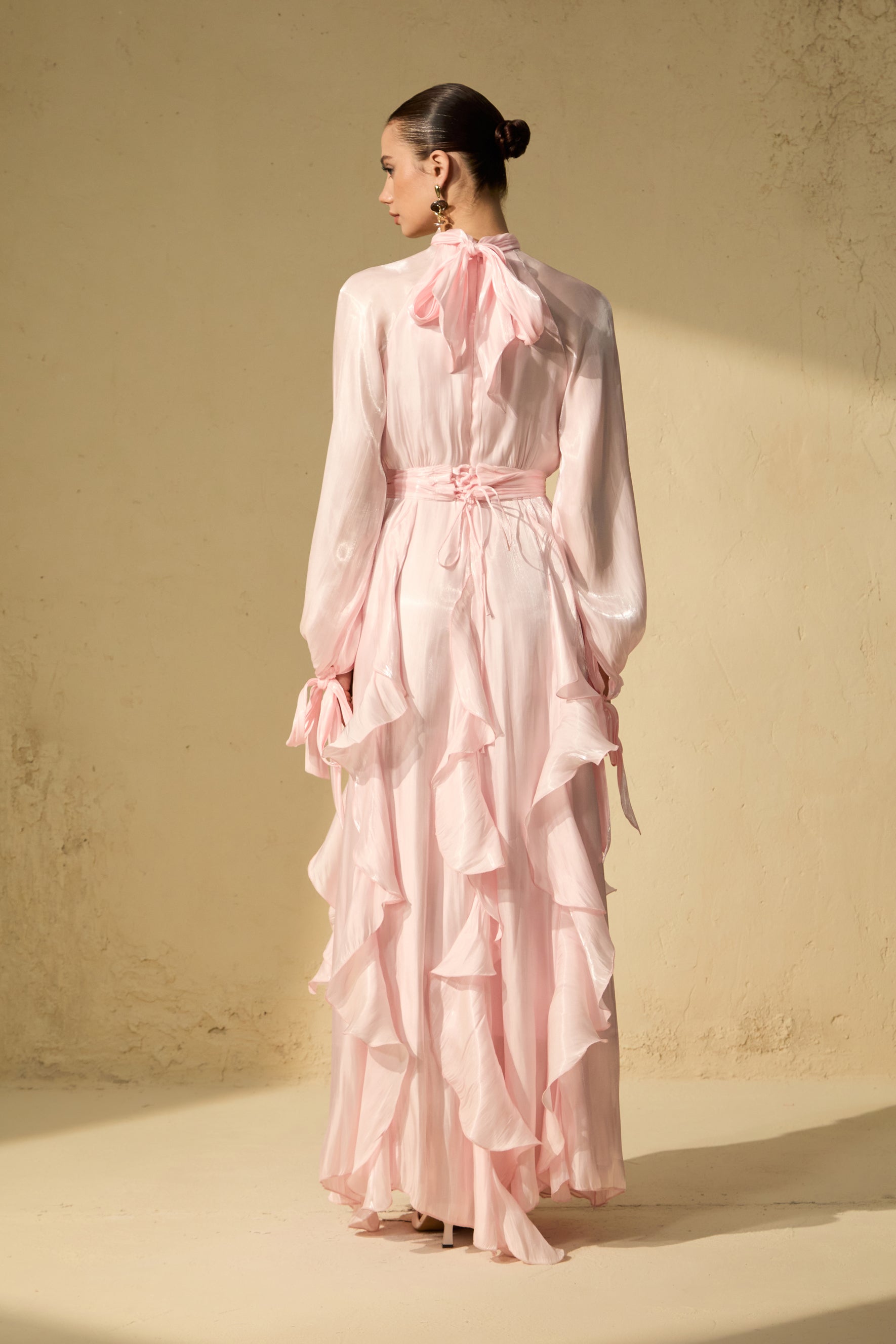 Estella Puff Sleeve Ruffle Trim Maxi Dress