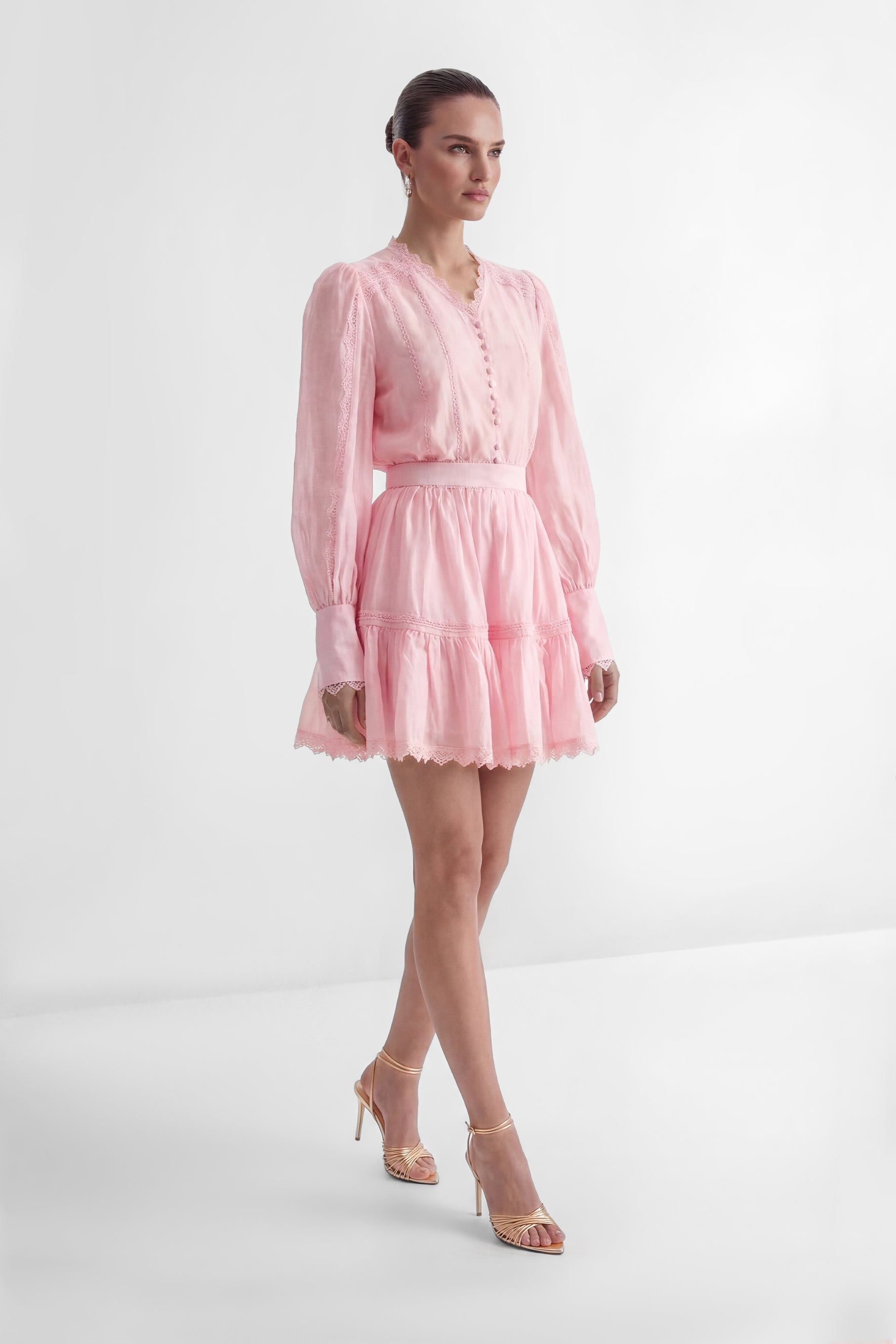 Especially Stunning Pink V-Neck Ruffled Top & Skirt Set