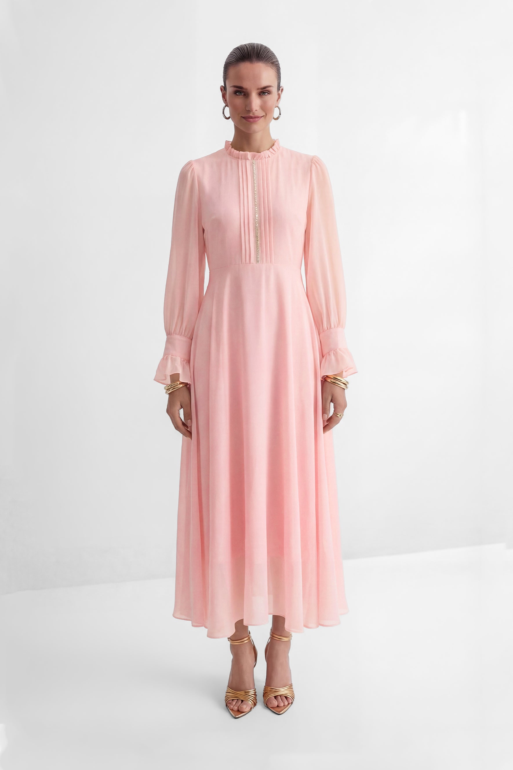 Sprinkle Of Sass Pink Rhinestone Belt Ruffled Maxi Dress