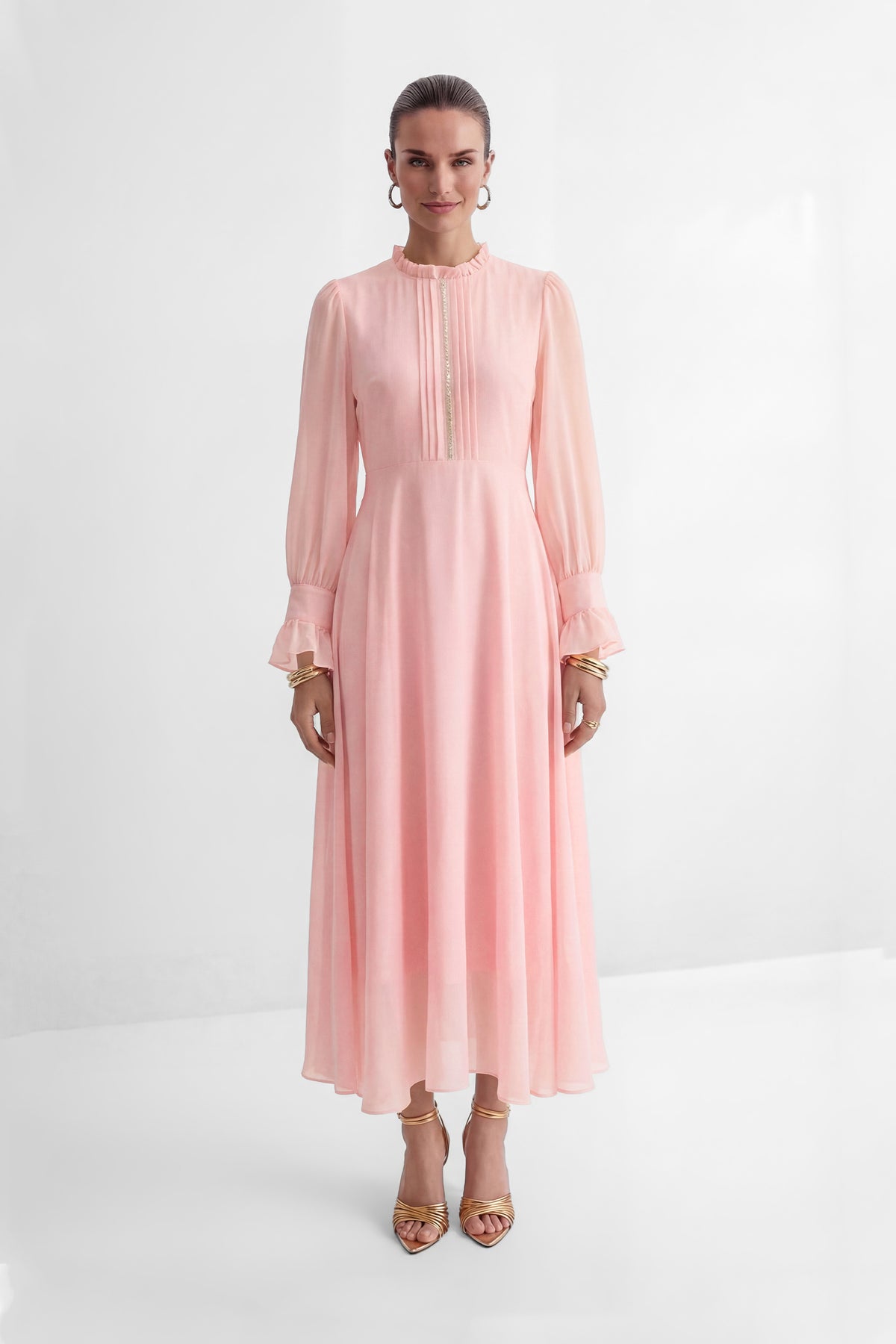 Sprinkle Of Sass Pink Rhinestone Belt Ruffled Maxi Dress