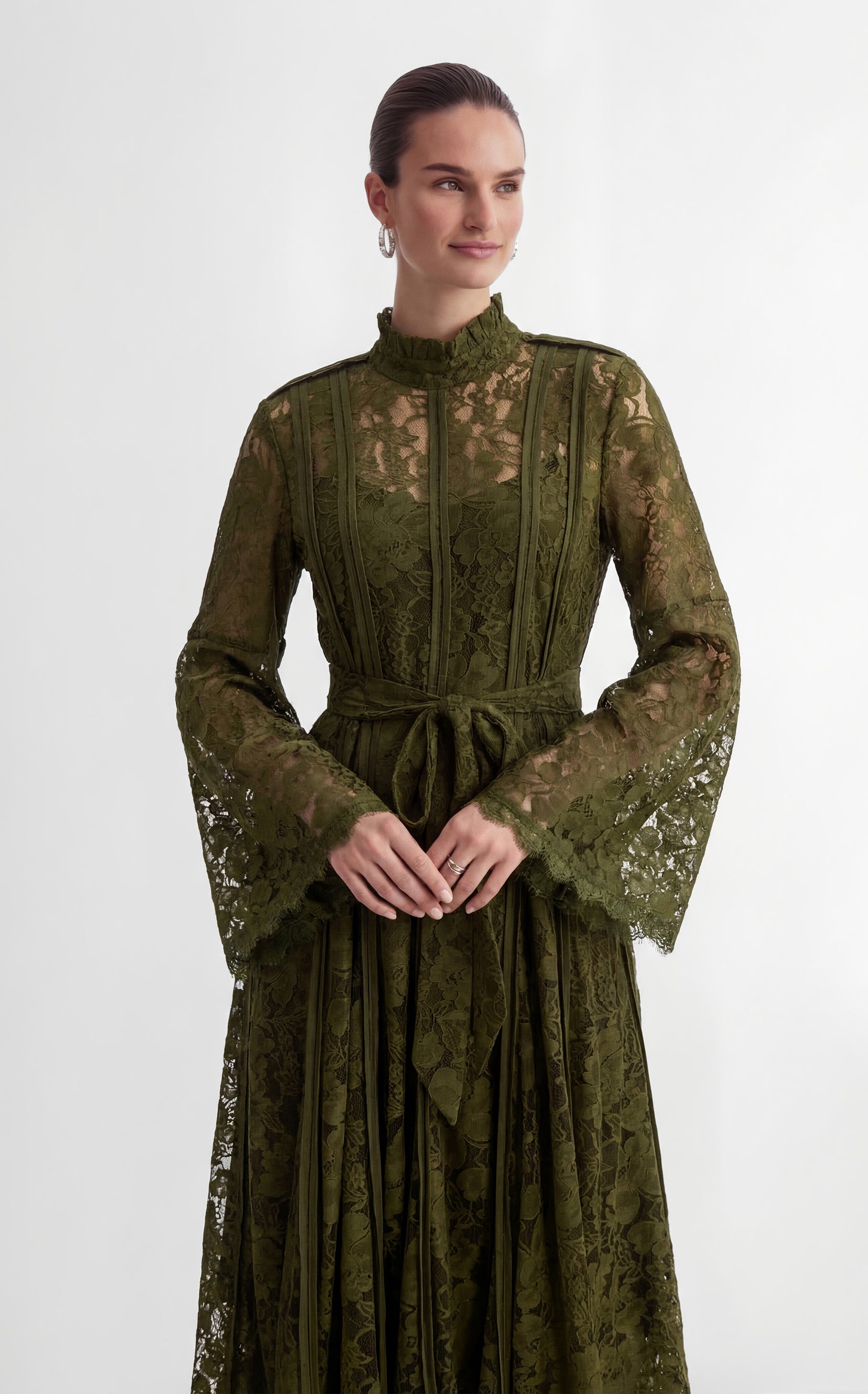 The Best Gift Olive Green Bell Sleeve Lace Maxi Dress