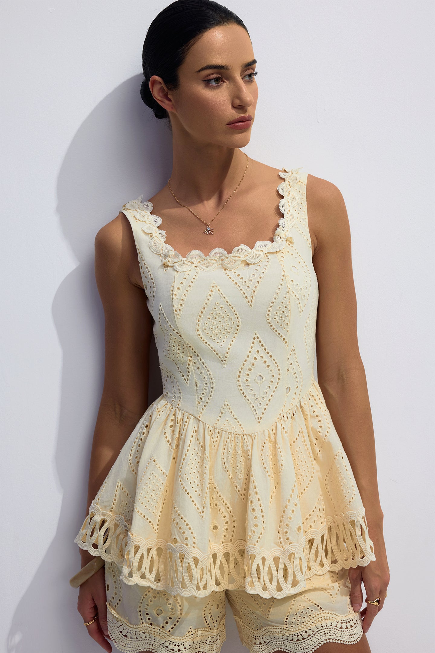 Fannie Square Neck Embroidered Top & Shorts Set