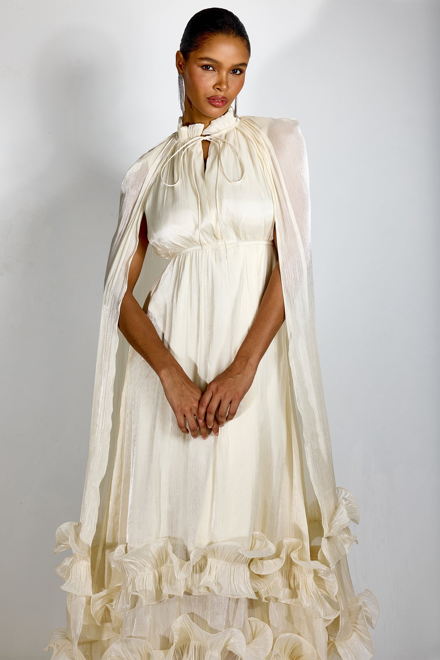 Shirley Cape-effect Ruffled Midi Dress