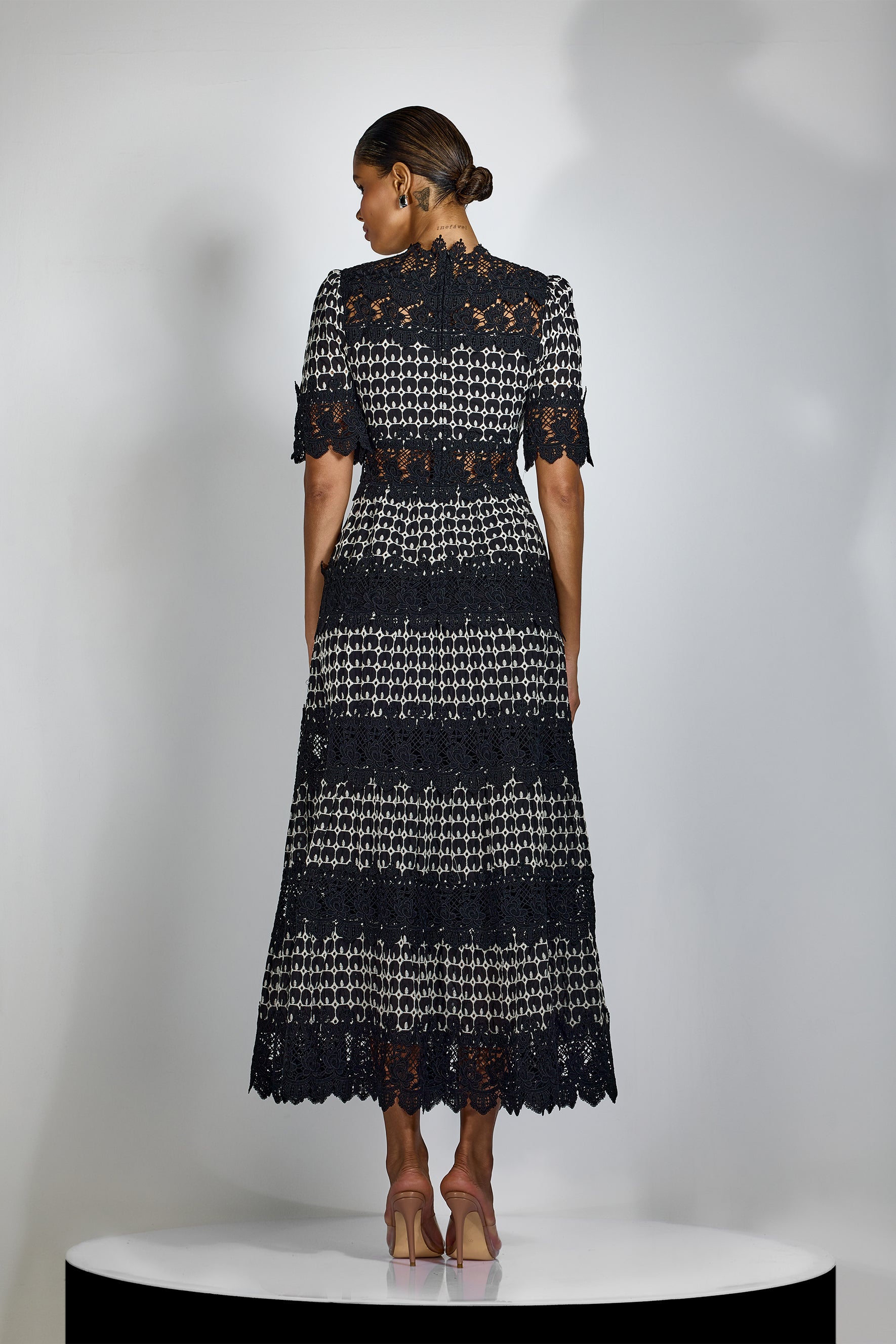 Sabrina Embroidered Lace Short Sleeve Midi Dress