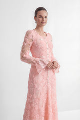 Grace and Beauty Pink Rose Applique Maxi Dress