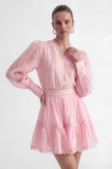 Especially Stunning Pink V-Neck Ruffled Top & Skirt Set