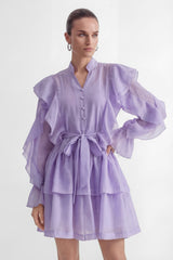 Soul Searching Lavender Ruffle Sleeve Tiered Mini Dress