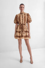 Excellent Mood Brown Leopard Print Lace Trim Mini Dress
