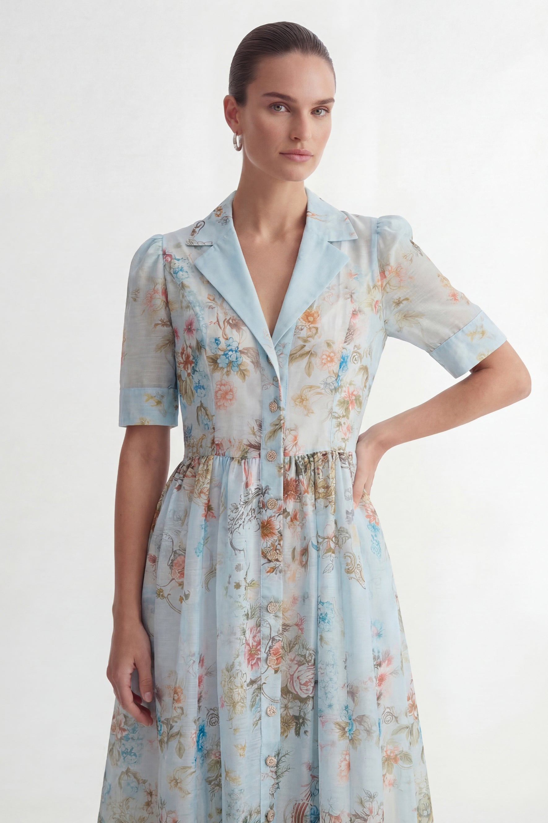 Garden Girl Moment Blue Floral Print Short Sleeve Maxi Dress