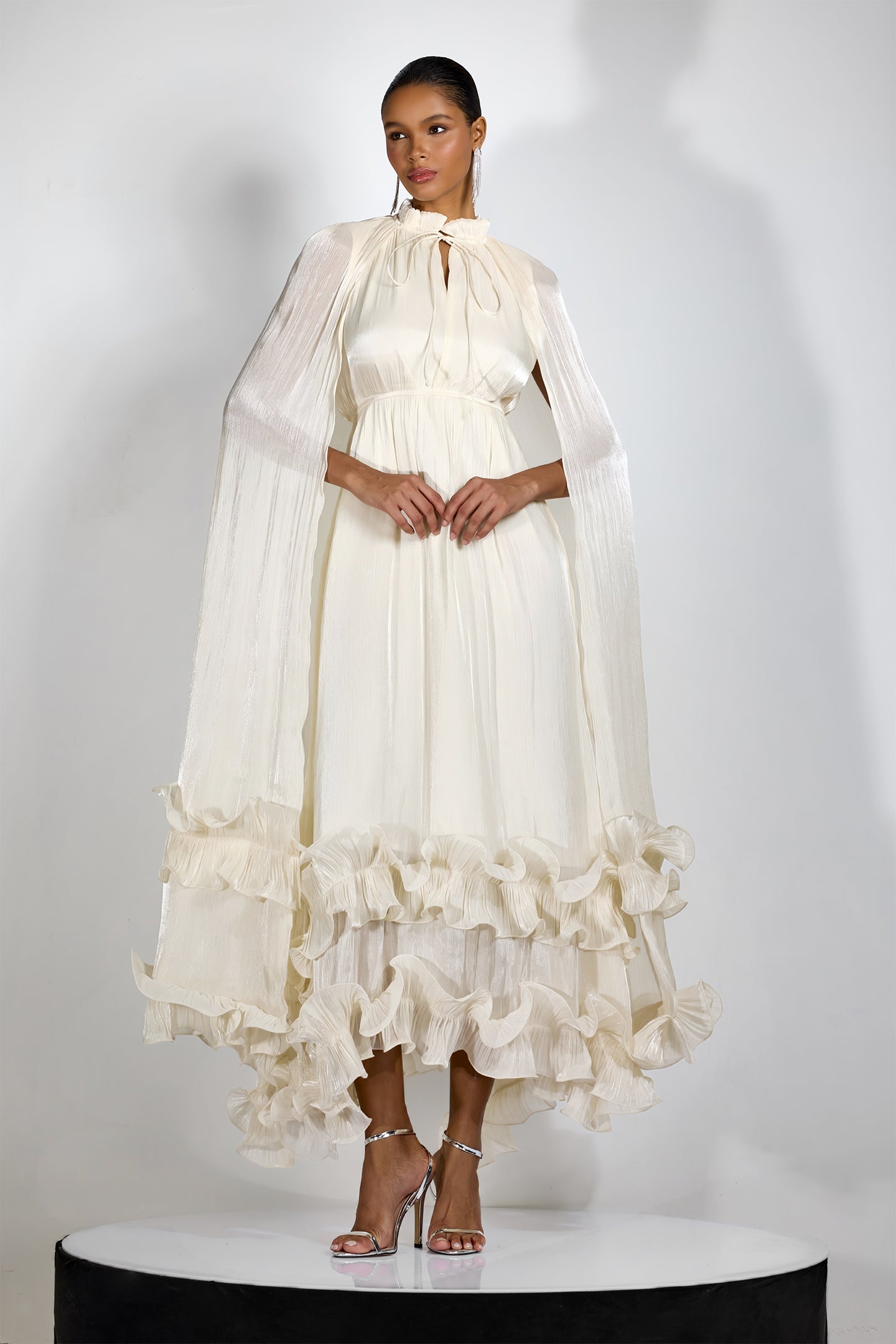 Shirley Cape-effect Ruffled Midi Dress