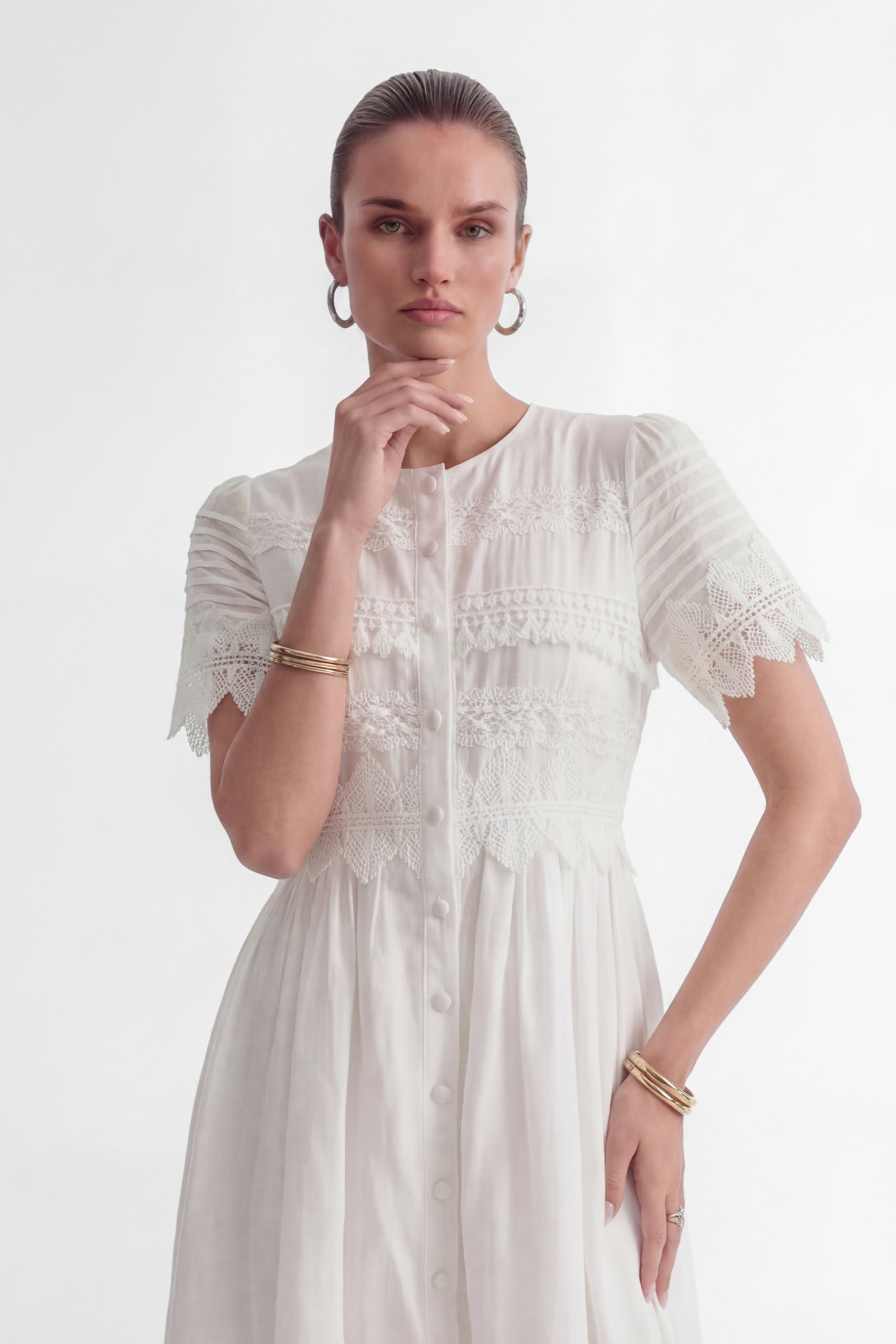 City Of Angels White Lace Embellished Short Sleeve Mini Dress