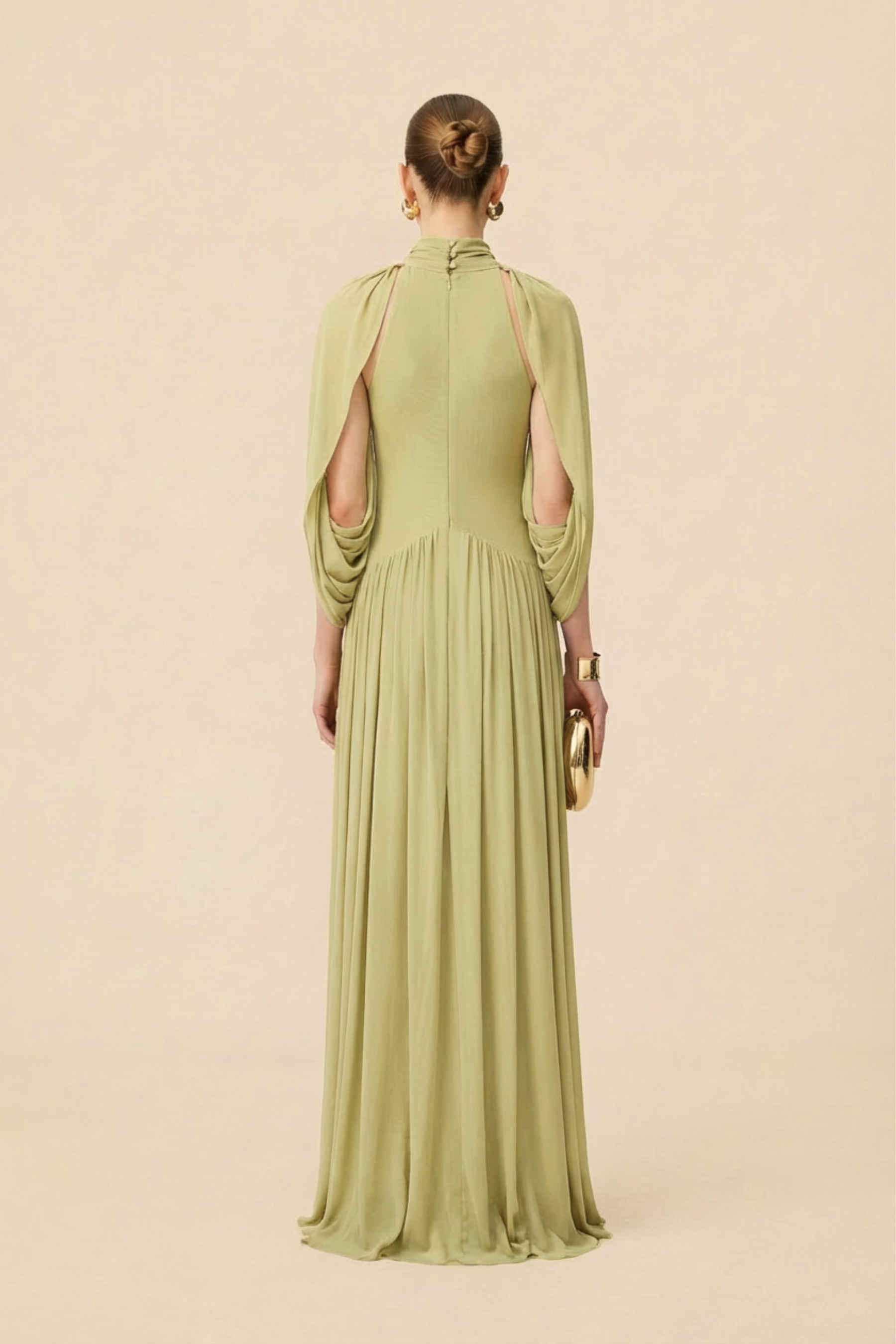 Twilight Whispers Green Draped Cape Sleeve Knit Maxi Dress