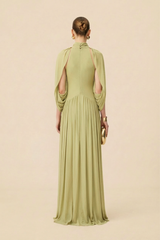 Twilight Whispers Green Draped Cape Sleeve Knit Maxi Dress