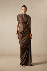 Melina Asymmetric Sleeve Drape Maxi Dress