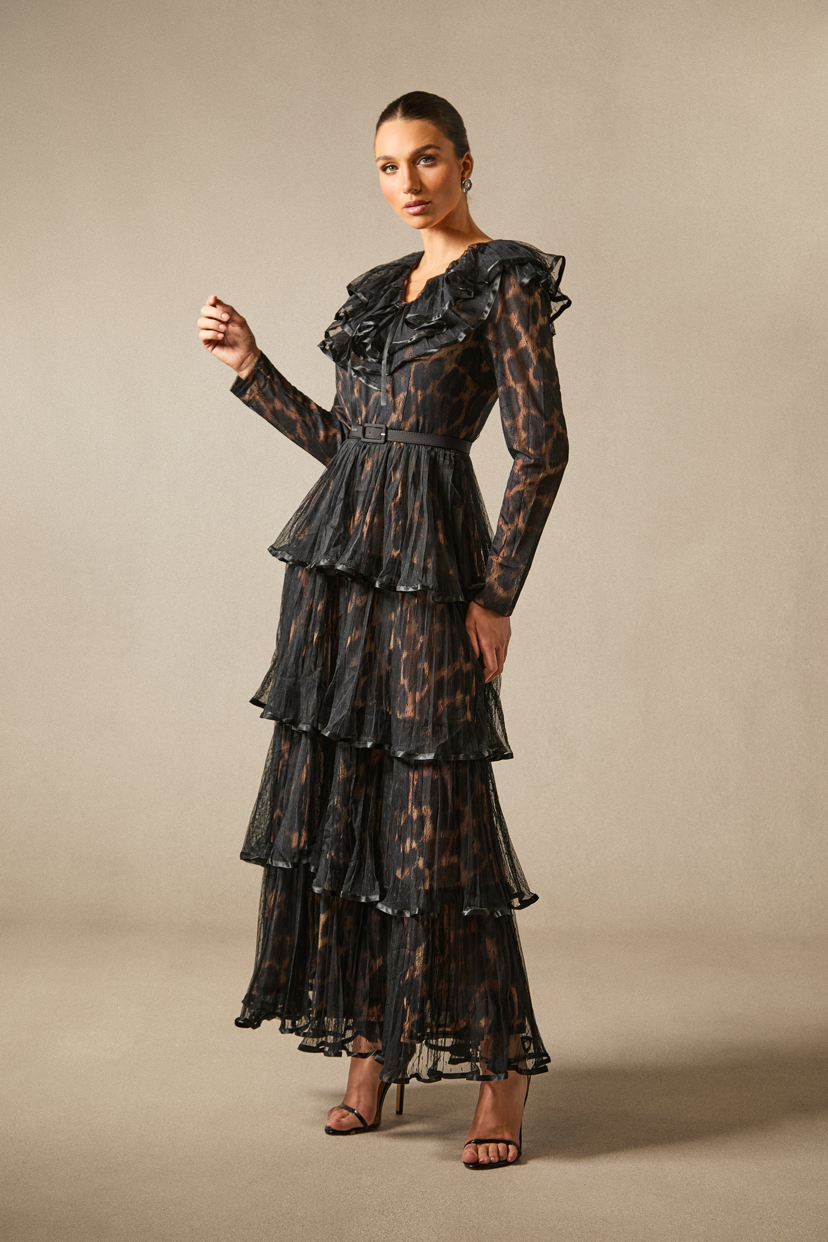 Loretta Leopard Print Tiered Ruffle Maxi Dress