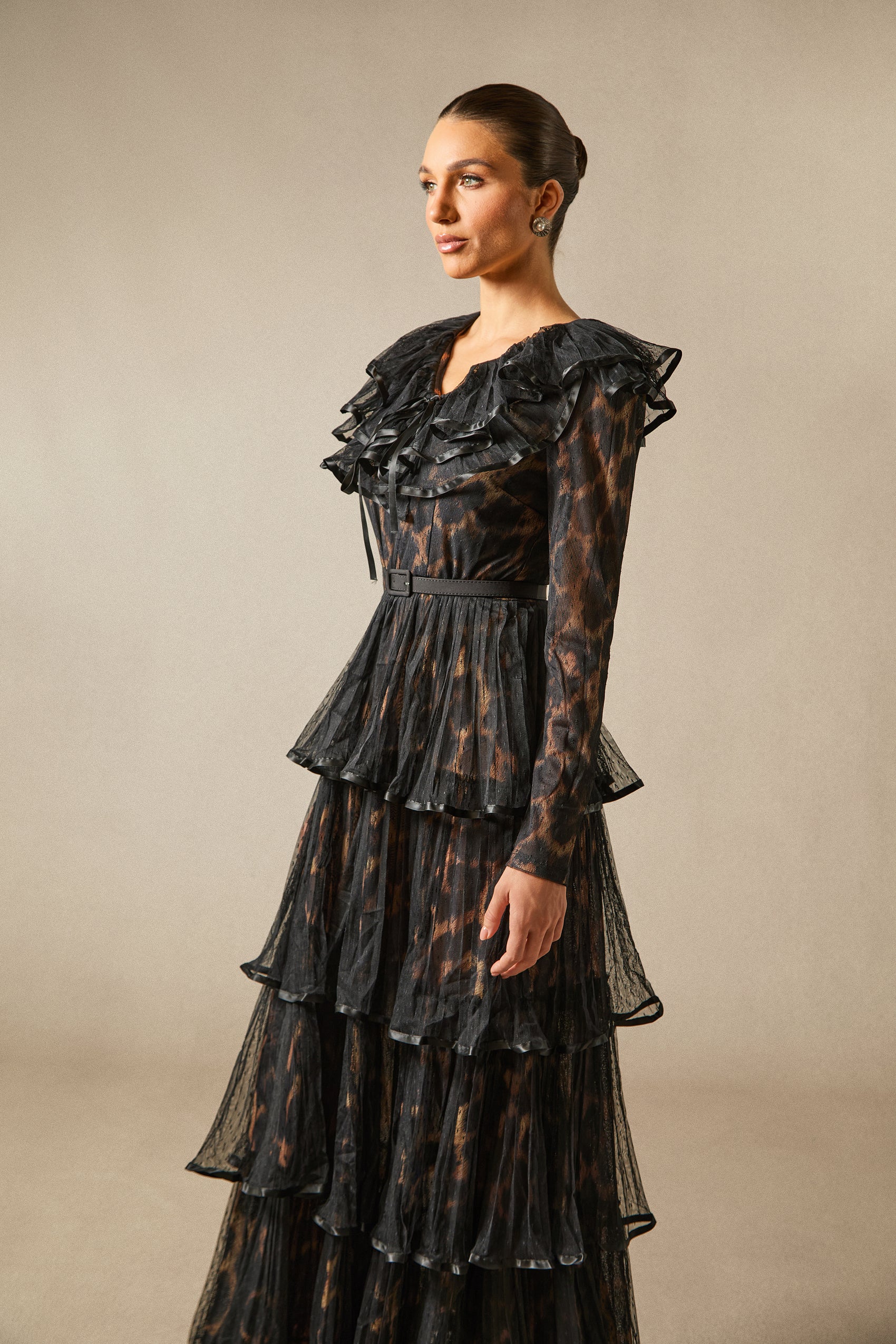 Loretta Leopard Print Tiered Ruffle Maxi Dress