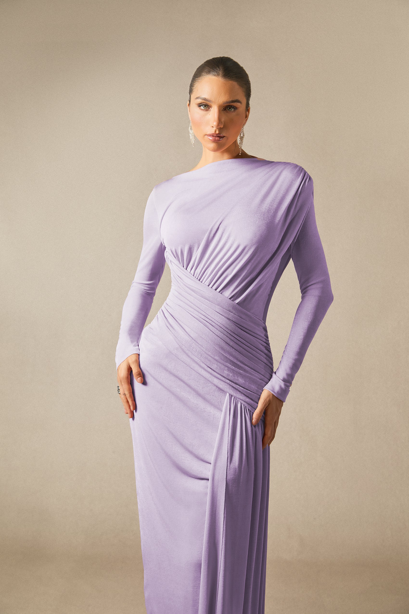 Casey Asymmetric Ruched Bodice Maxi Dress