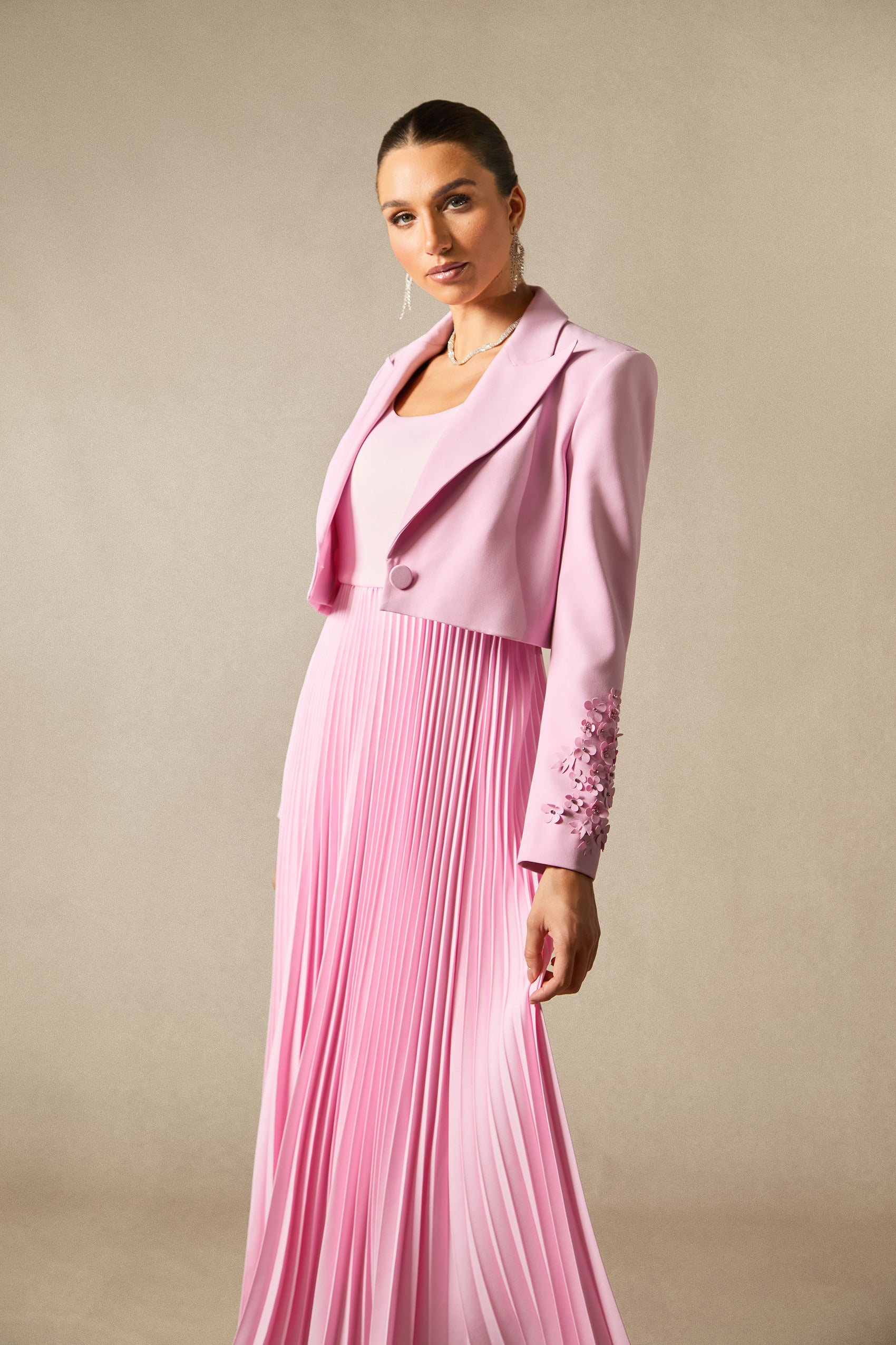 Daisy Floral Cuff Blazer & Pleated Dress Set