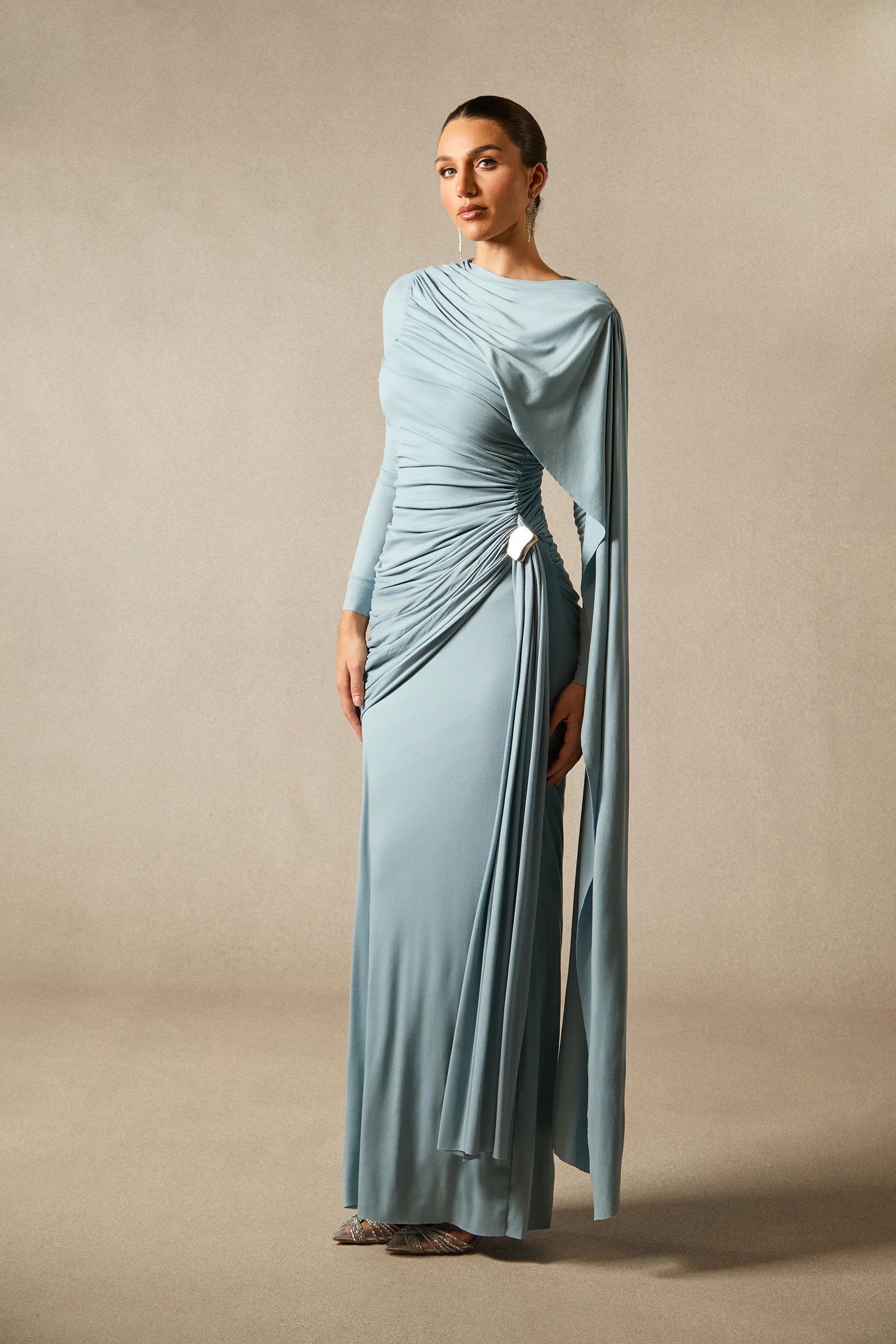 Elsie Long Sleeve Cape Detail Maxi Dress