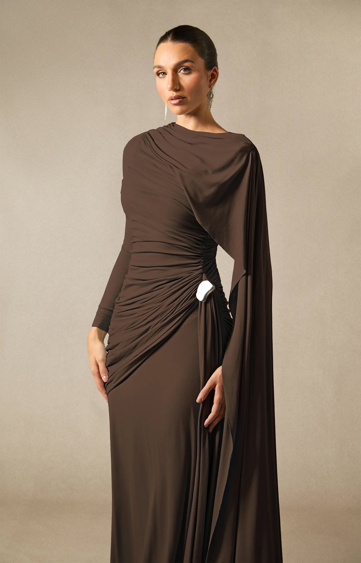 Elsie Long Sleeve Cape Detail Maxi Dress