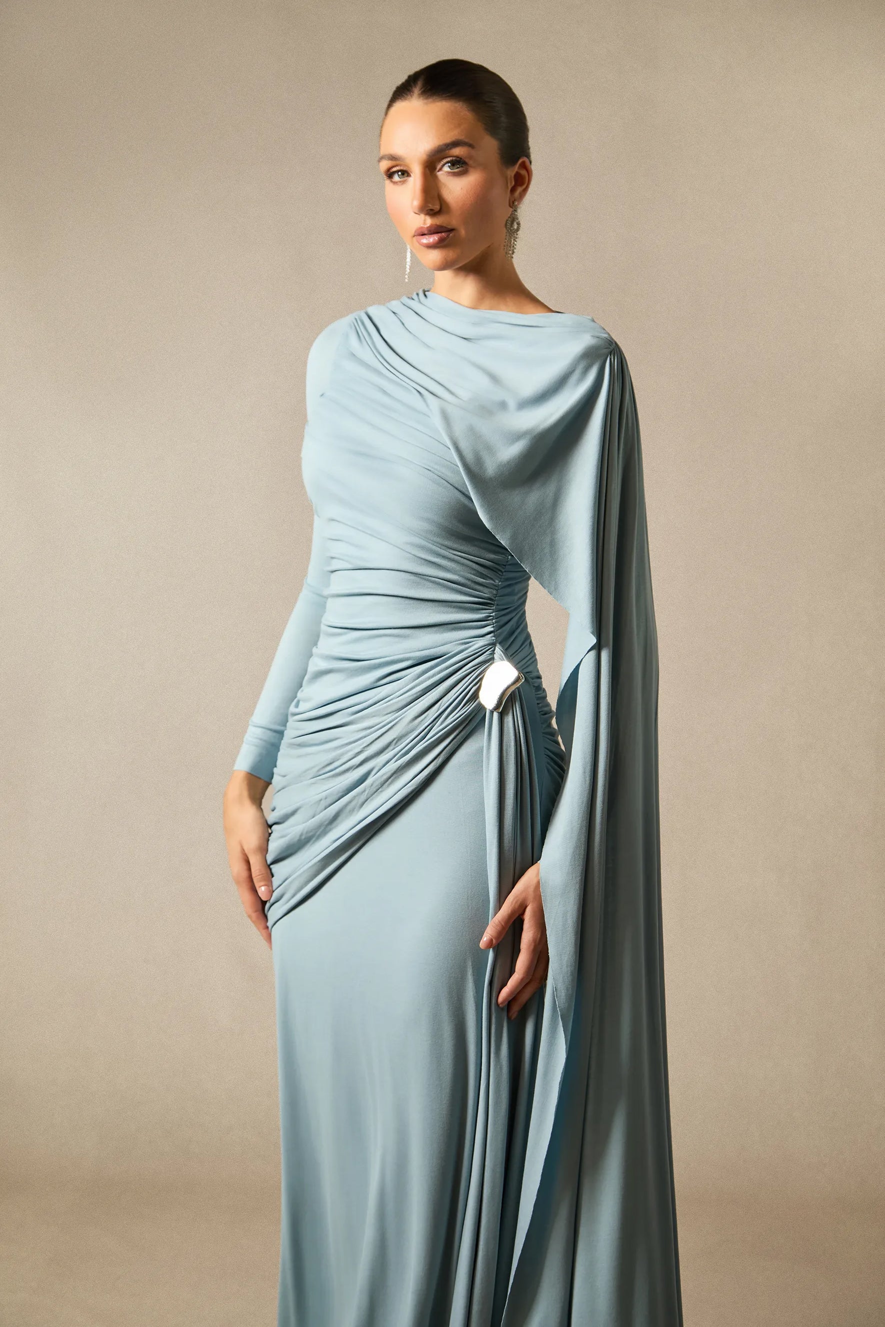 Elsie Long Sleeve Cape Detail Maxi Dress