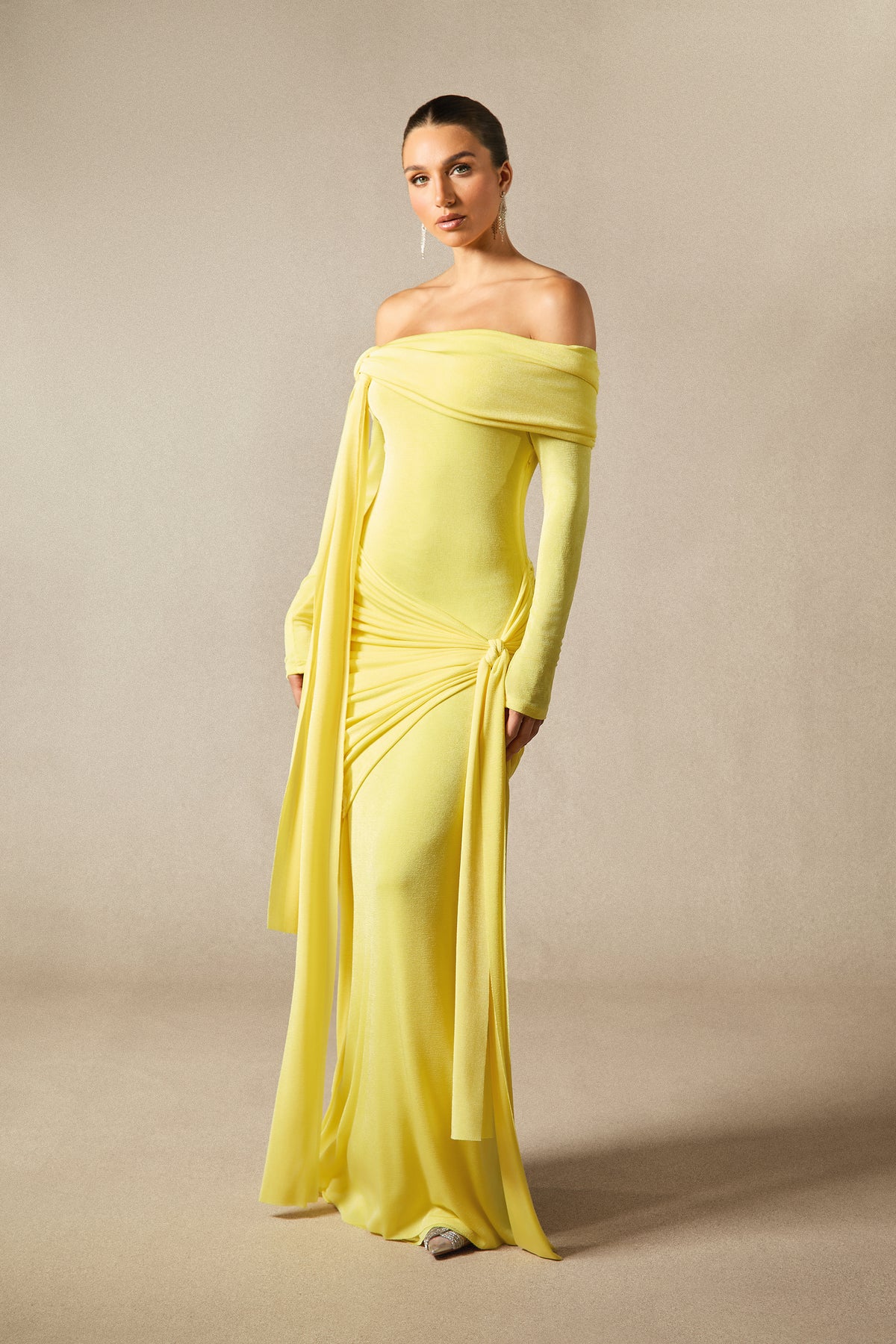 Corinne Off Shoulder Knot Detail Maxi Dress