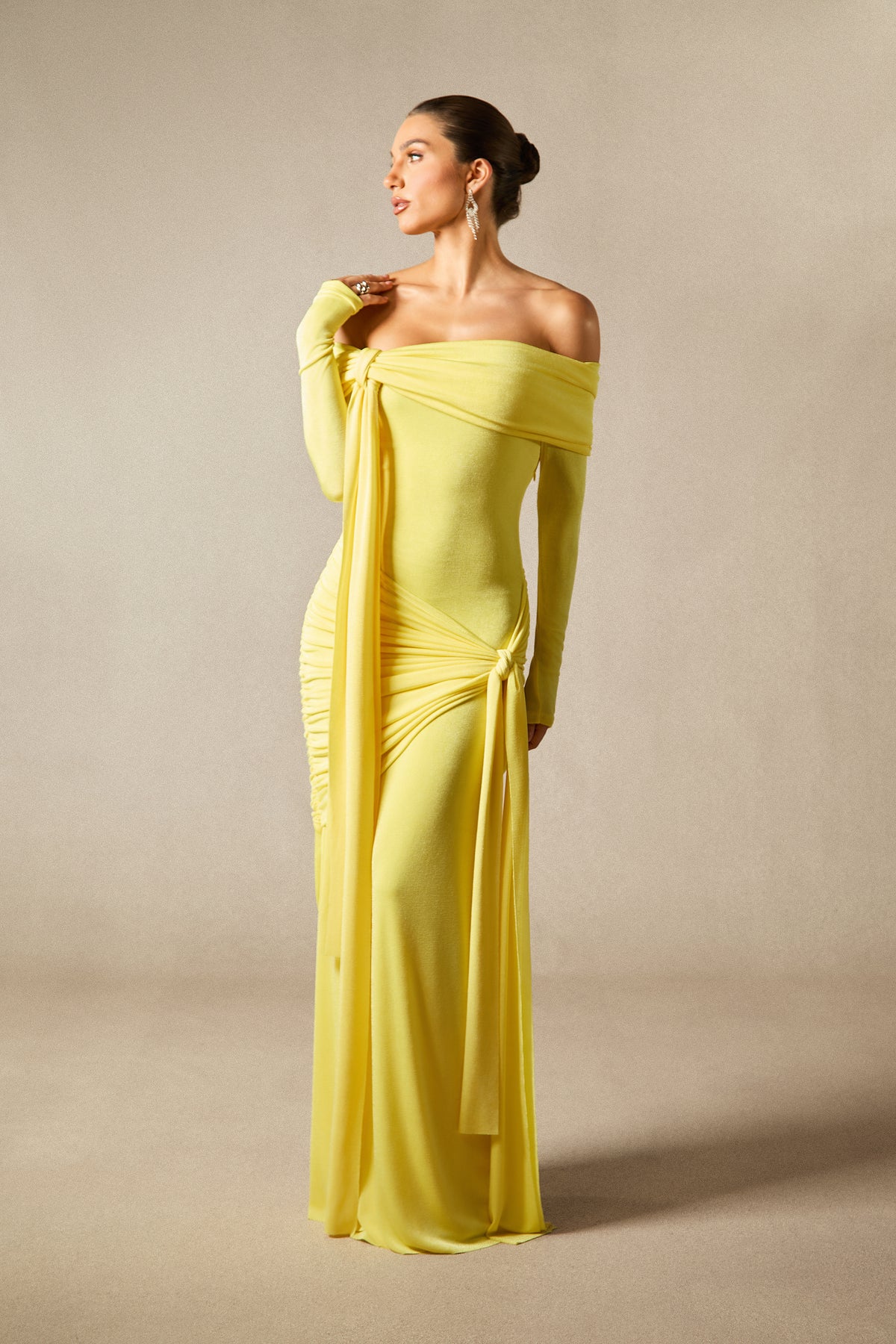Corinne Off Shoulder Knot Detail Maxi Dress