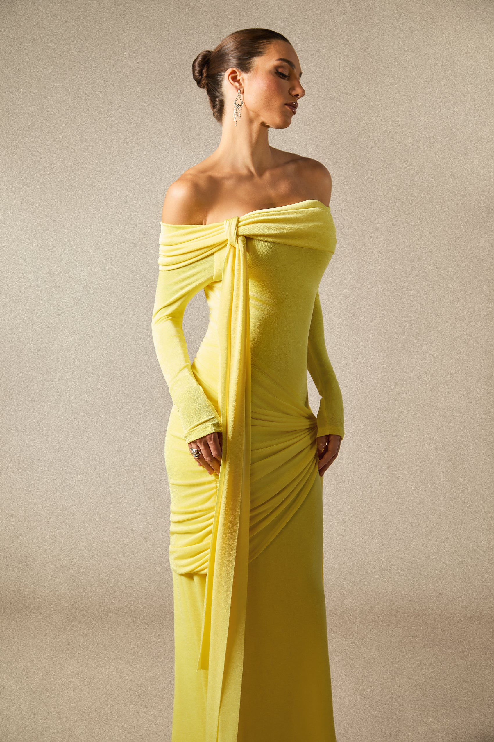 Corinne Off Shoulder Knot Detail Maxi Dress