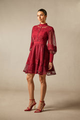 Charlotte High Neck Puff Sleeve Lace Mini Dress