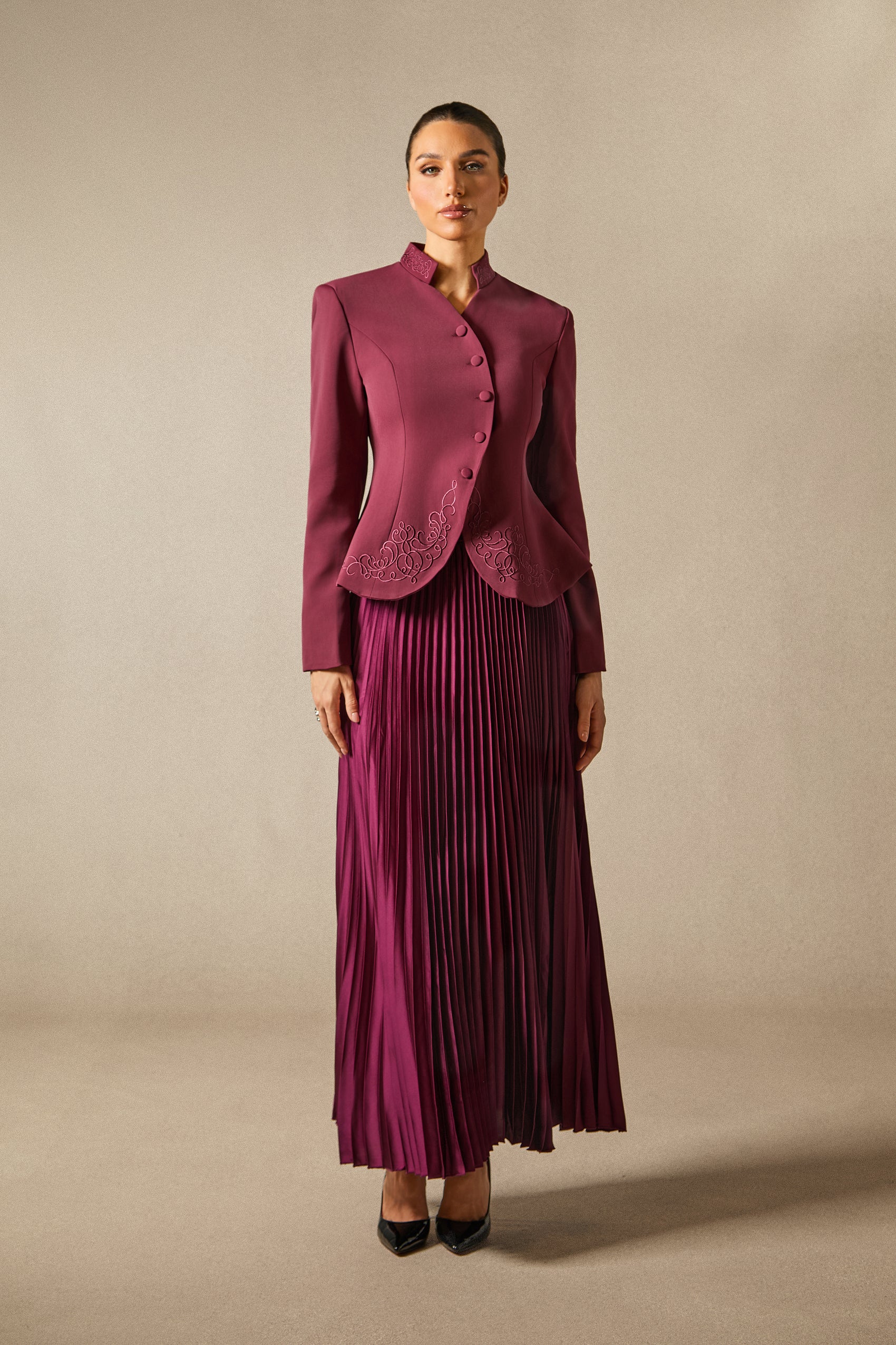 Christine Embroidery Pleated Skirt Set