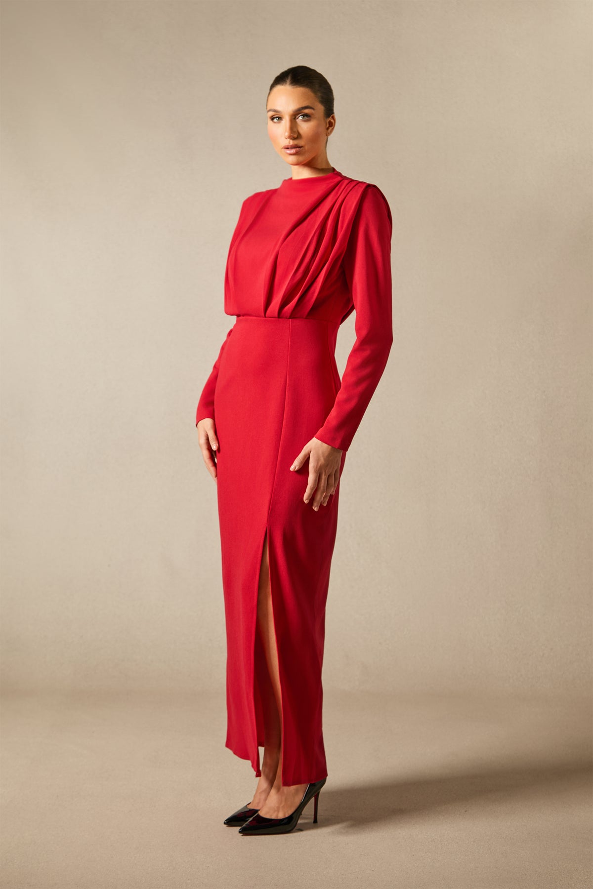 Novia Long Sleeve High Split Maxi Dress