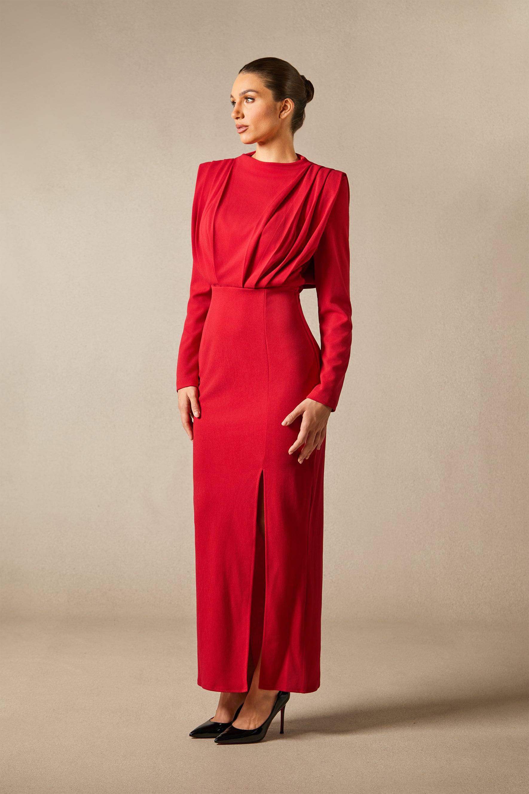 Novia Long Sleeve High Split Maxi Dress